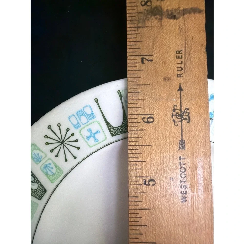 Vintage‎ Mid Century Modern Atomic Starburst Dinner Plate Teal Green 9.25 Inch